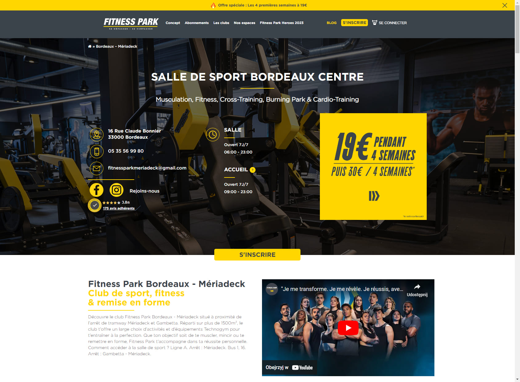 Salle de sport Bordeaux Centre - Mériadeck - Fitness Park