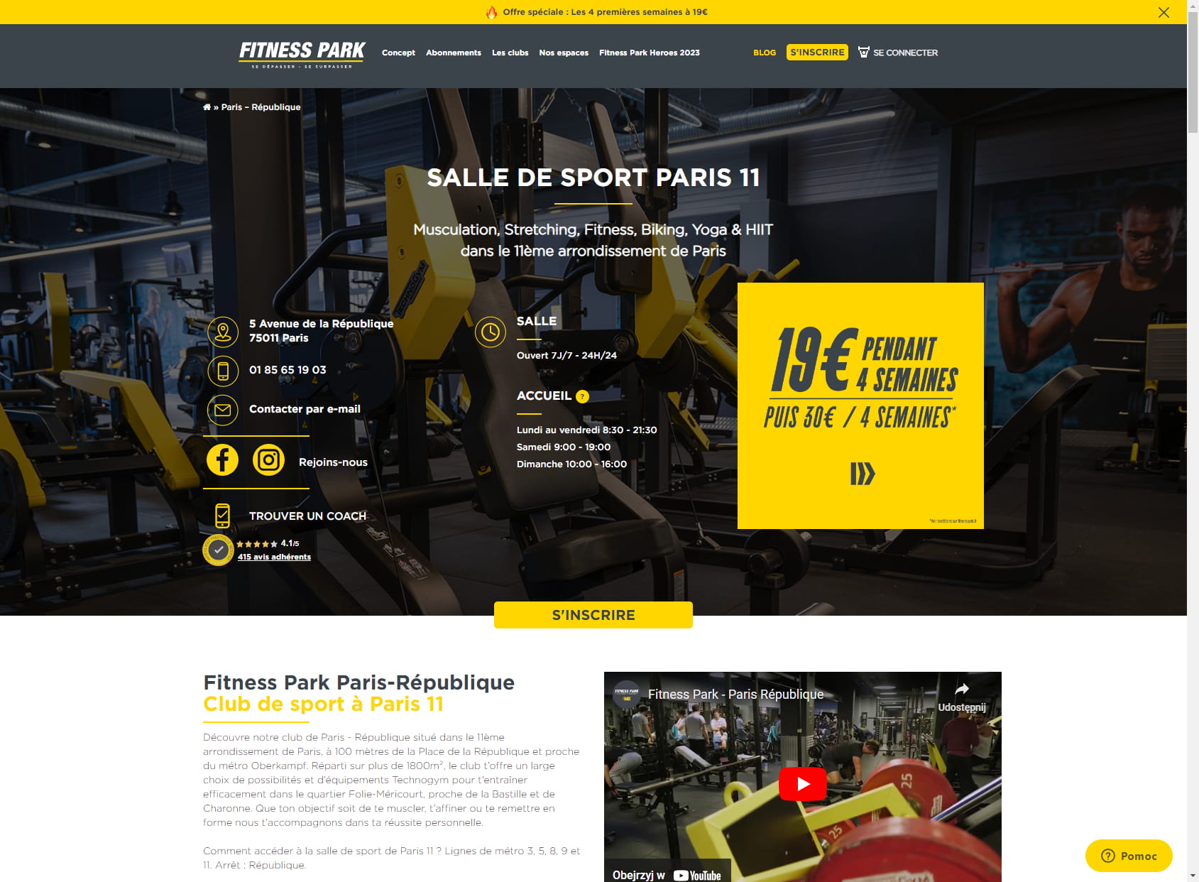 Salle de sport Paris 11 - Fitness Park République