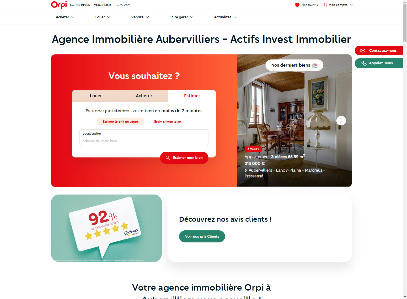 Agence immobilière Orpi Actifs Invest Immobilier Aubervilliers